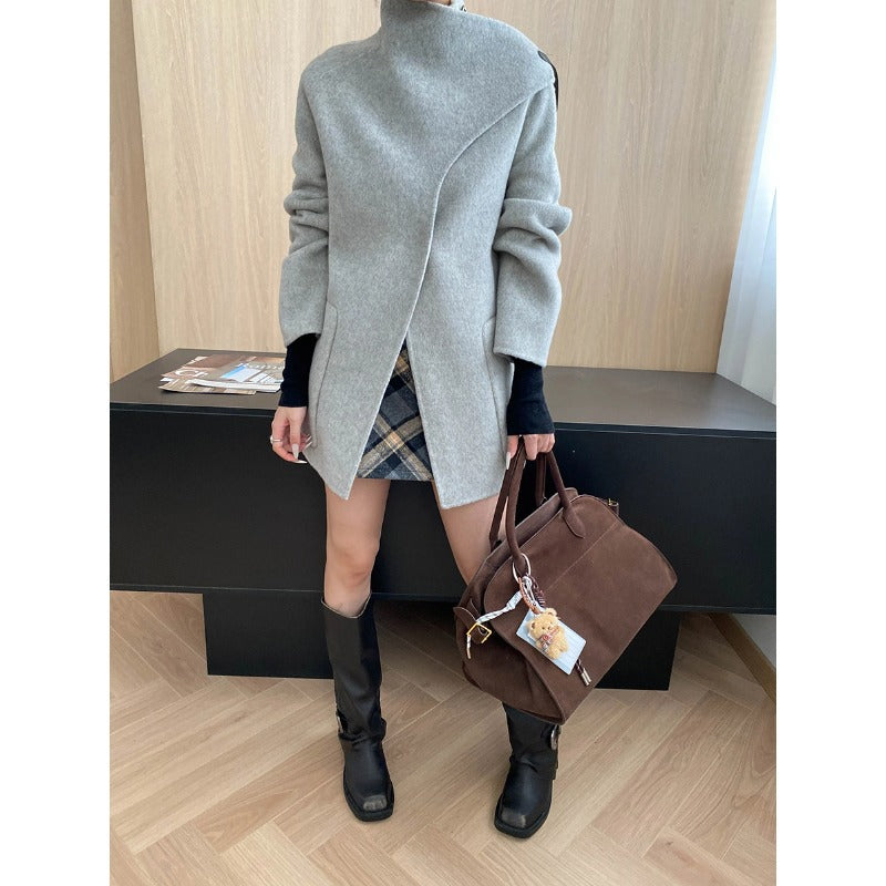 Damen eleganter Strickmantel mit asymmetrischem Schnitt Drune