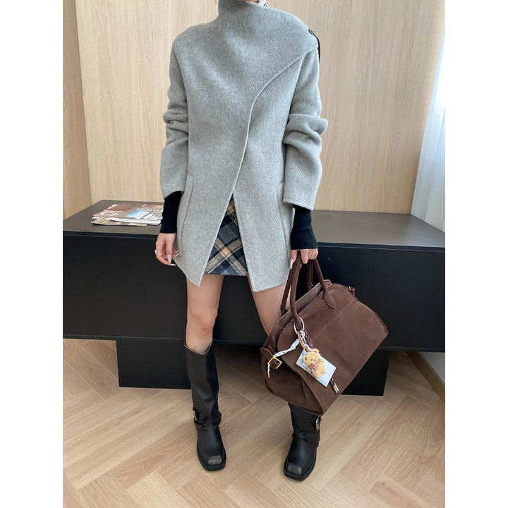 Damen eleganter Strickmantel mit asymmetrischem Schnitt Drune