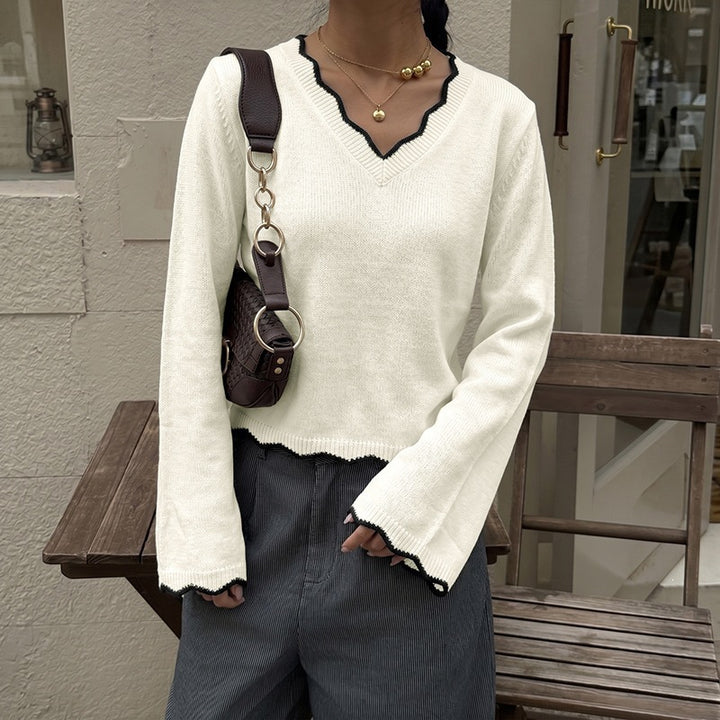 Damen Eleganter V-Ausschnitt Pullover Drune