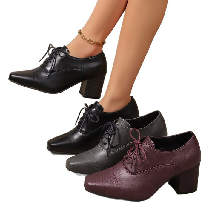 Damen Elegante Schnürpumps mit quadratischer Spitze und mittelhohem Blockabsatz Drune