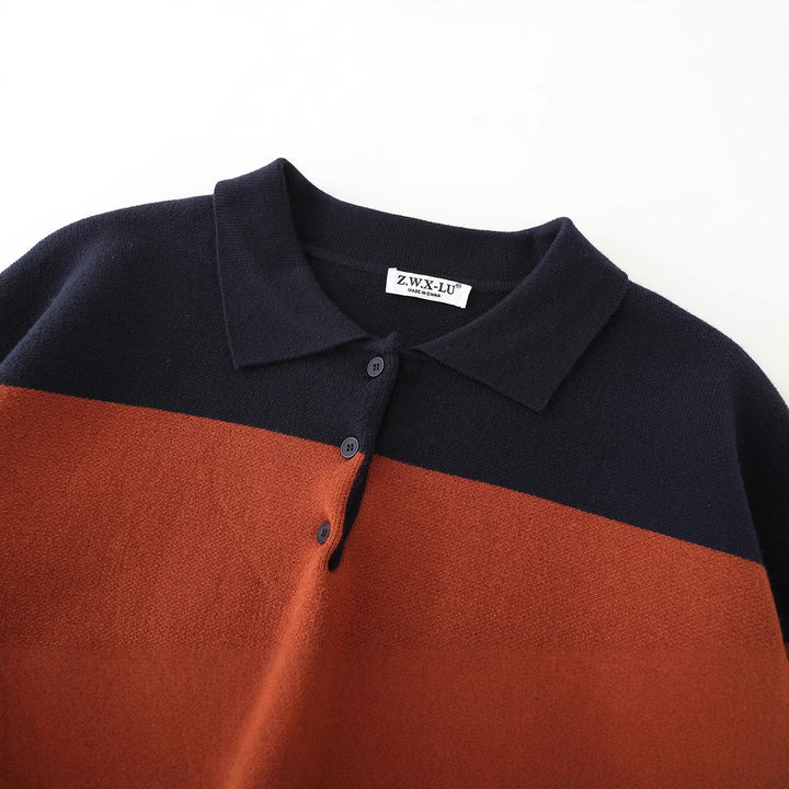 Damen Oversize-Polokragen-Pullover mit Blockstreifen Drune