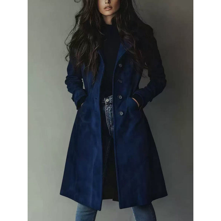 Damen Longline Wollmix-Mantel mit tailliertem Schnitt, Reverskragen und Pattentaschen Drune