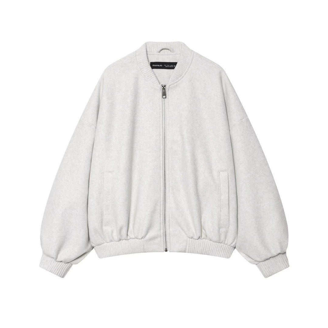 Damen 60+ oversized Wolloptik Bomberjacke mit Reißverschluss und Rippbündchen Drune