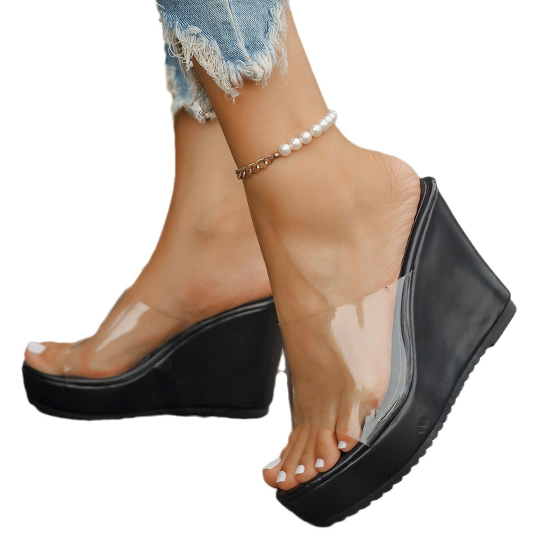 Damen nan transparente Mules mit PVC-Deckriemen, hohem Keilabsatz und rutschfester Laufsohle Drune