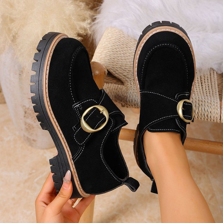 Damen Chunky Loafer im Mokassin‑Stil mit großer Zierschließe, Velours‑Optik und profilierter Gummisohle Drune
