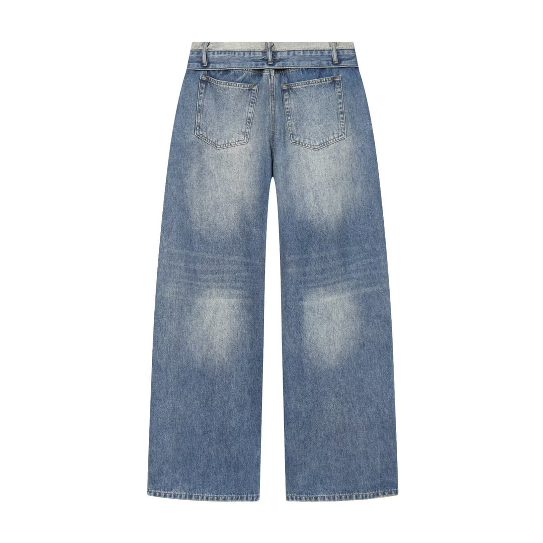Damen Weite Ripped Denim‑Jeans mit Knie‑Löchern und hoher Leibhöhe Drune