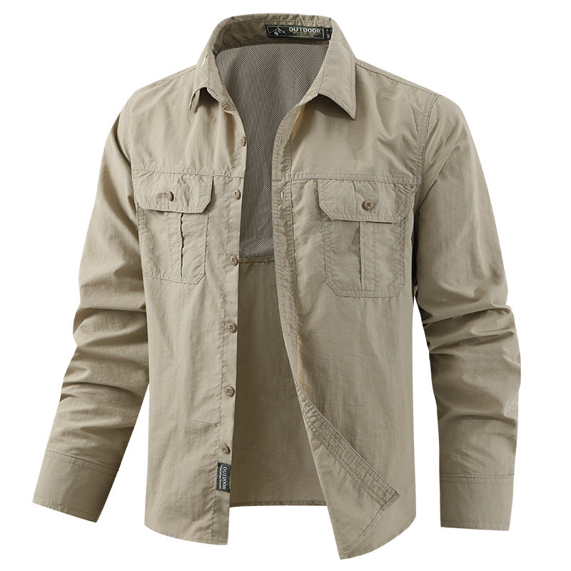 Herren nan leichtes UV-Schutz Outdoor-Hemdjacke mit atmungsaktivem Mesh-Futter, Klappentaschen und schnell trocknender Webstruktur Drune