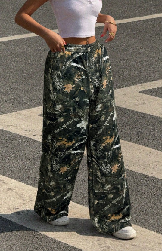 Damen Weitgeschnittene Print-Hose mit elastischem Bund Drune