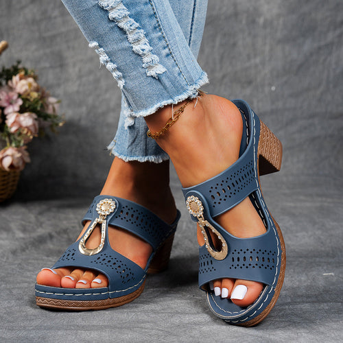 Damen Komfortable Plateau-Sandalen mit dekorativem Riemendesign und Schmuckdetail Drune