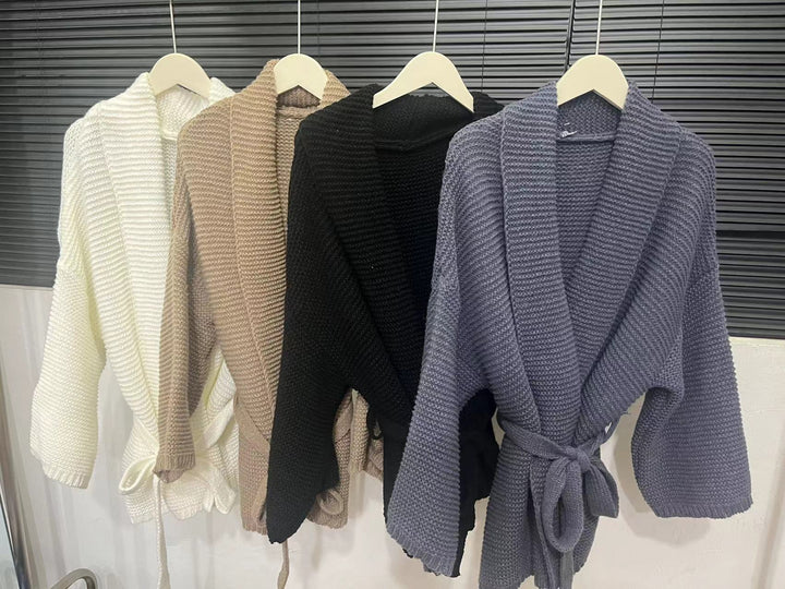 Damen Strickjacke mit breitem Schalkragen und praktischer Taillenbindung Drune