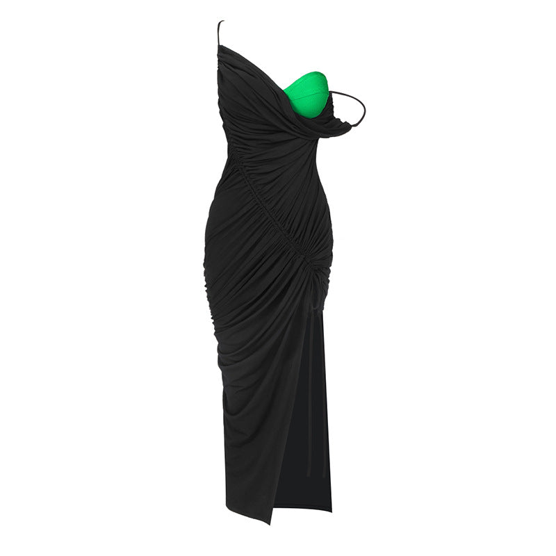 Damen drapiertes Maxikleid mit seitlichem Schlitz und asymmetrischem Schnitt Drune