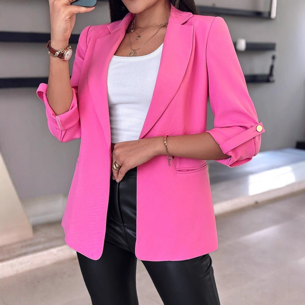 Damen nan taillierter Longblazer mit umlegbarem Revers aufgekrempelten Ärmeln und verdeckten Eingrifftaschen Drune