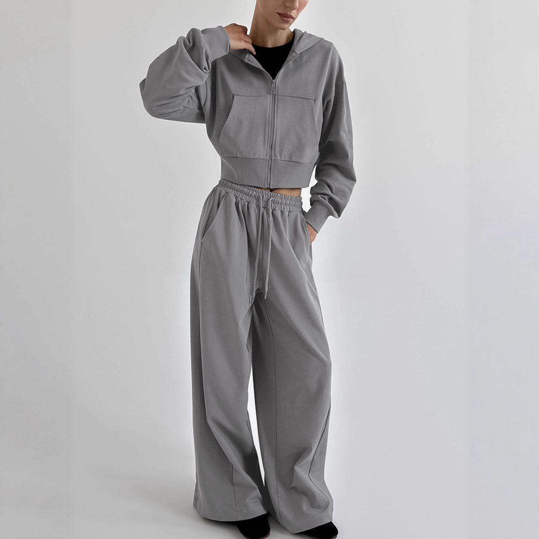 Damen Lässiges Crop-Top und weite High-Waist-Hose Set Drune