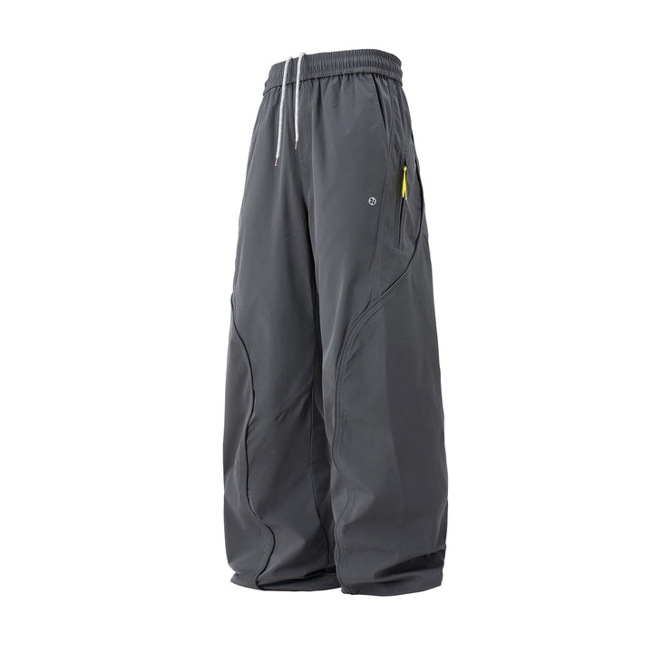 Unisex Weite technische Cargo-Palazzo-Hose mit elastischem Bund, Kordelzug und Reißverschlusstasche Drune