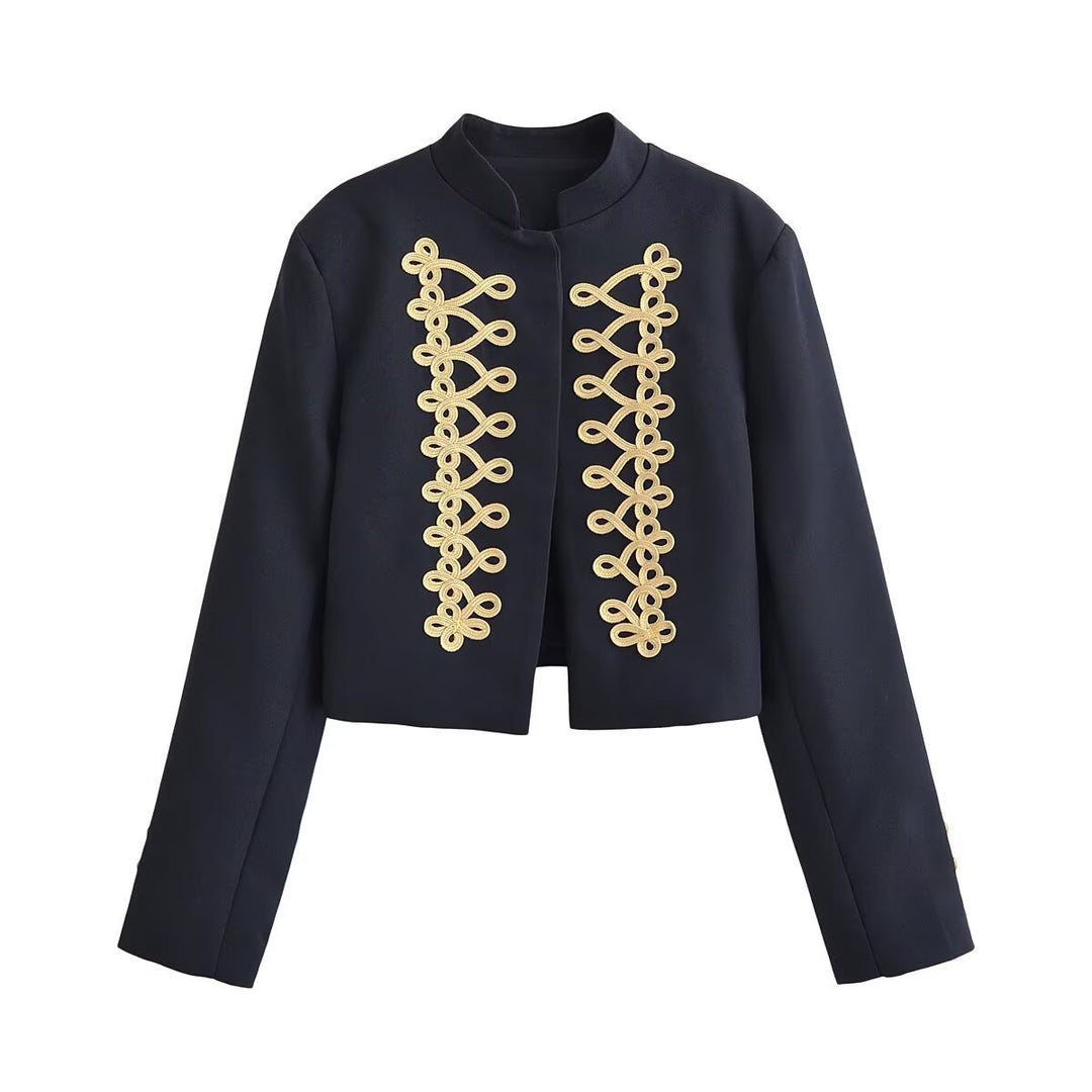 Damen Kurze Militärjacke mit goldverzierter Kordelapplikation Drune