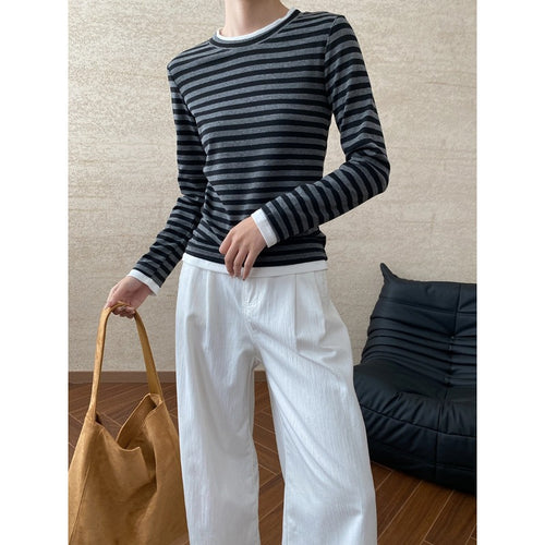 Damen Langarmshirt mit modischem Streifenmuster und elastischen Bündchen Drune