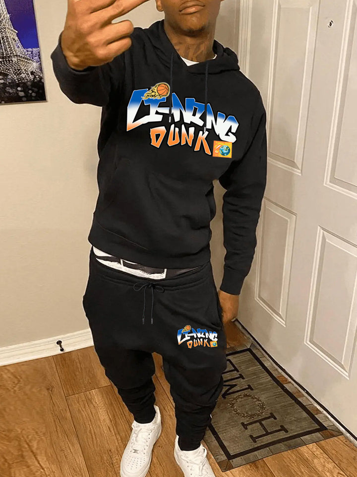 Damen Sportliches Hoodie- und Jogginghose-Set mit kreativem Basketball-Design Drune