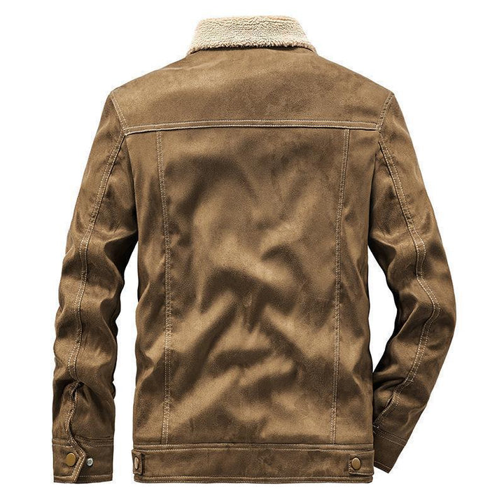 Herren Wildleder‑Optik Truckerjacke mit Teddyfutter und Druckknopfverschluss Drune