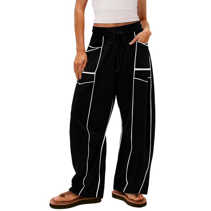 Damen nan weite Lounge-Hose mit Kordelzug, Kontrastpaspelierung und Cargo-Taschen Drune