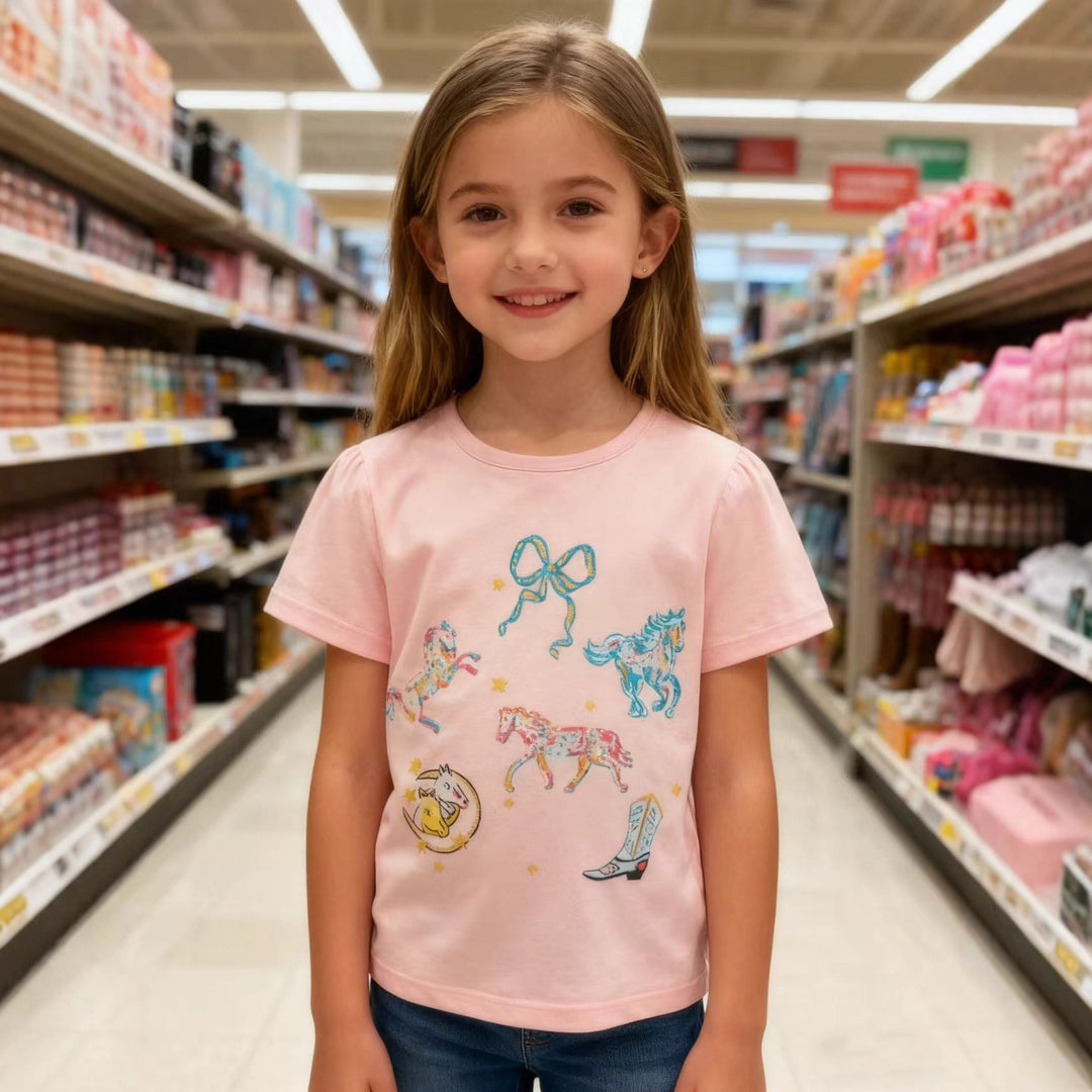 Mädchen T-Shirt mit buntem Pferdedruck Drune