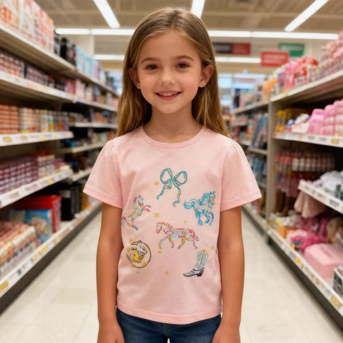 Mädchen T-Shirt mit buntem Pferdedruck Drune