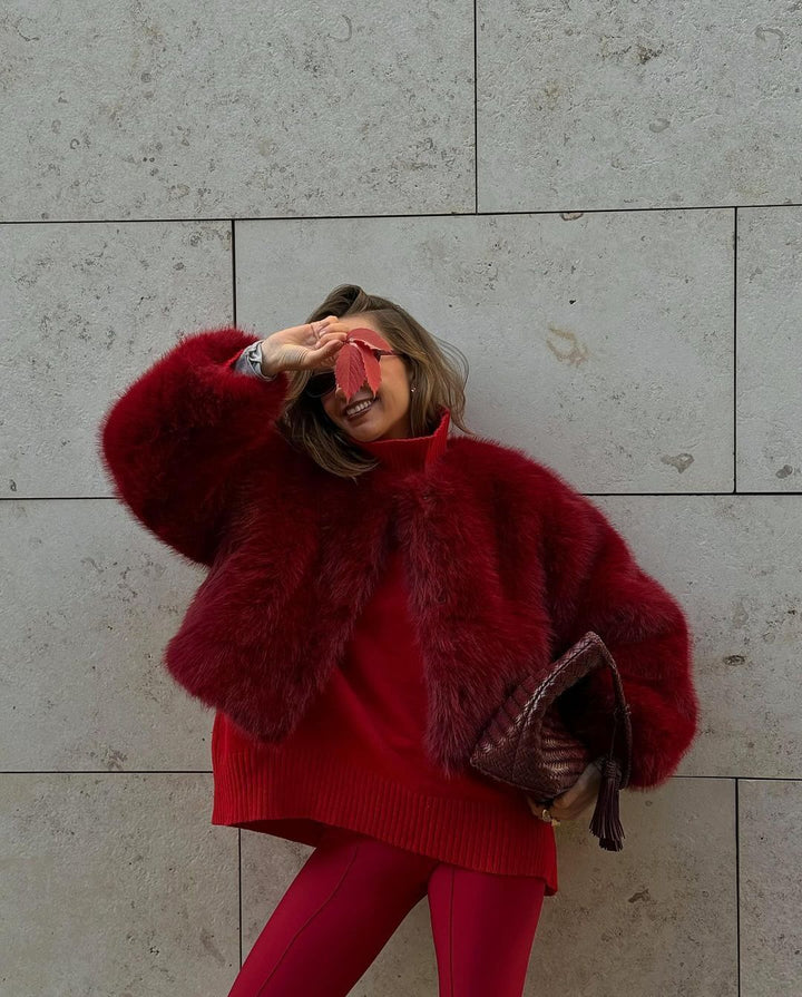 Damen Kurz geschnittene Shaggy-Faux-Fur Jacke mit kastiger Silhouette und extraweichem Hochflor Drune