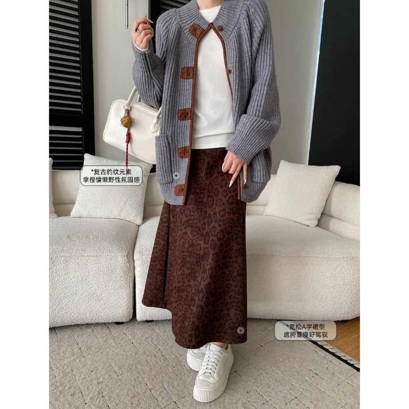 Damen Eleganter Maxirock mit Leopardenmuster und fließendem Schnitt Drune