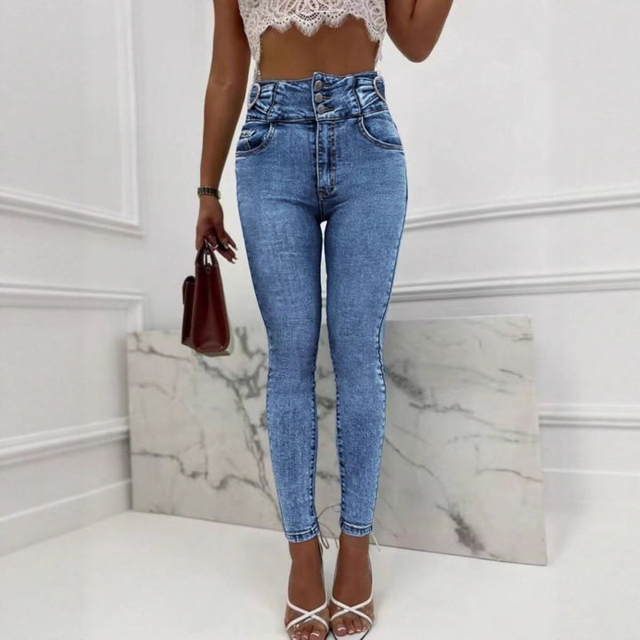 Damen Hochgeschnittene Sculpting-Jeans im eng anliegenden Schnitt mit elastischem Formbund Drune