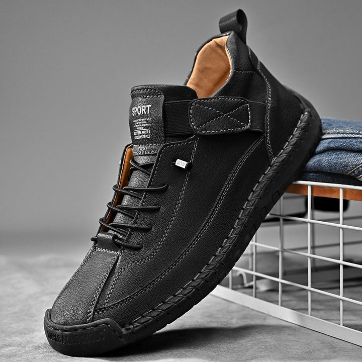 Herren Ledernachahmender Freizeit‑Sneaker mit Klettriemen, Mokassinnaht & profilierter Gummisohle Drune