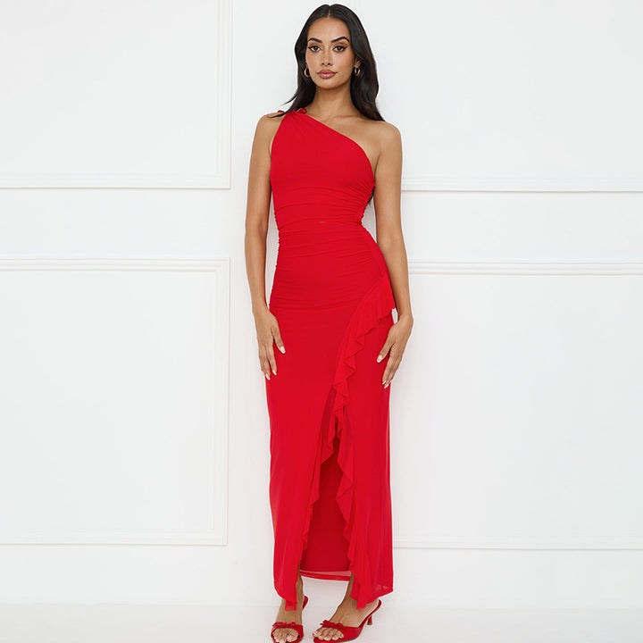 Damen Asymmetrisches Maxikleid mit Rüschendetails Drune