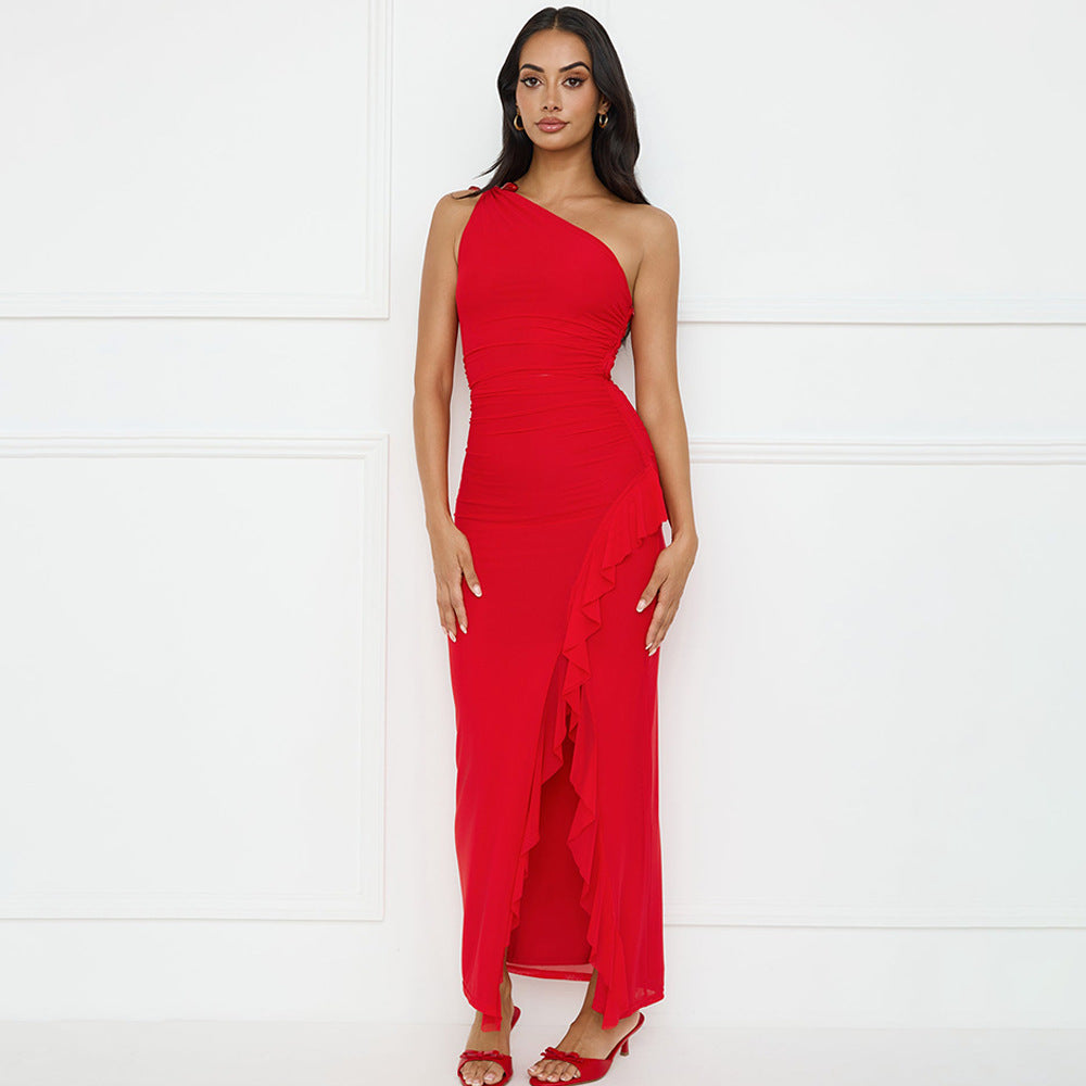 Damen Asymmetrisches Maxikleid mit Rüschendetails Drune