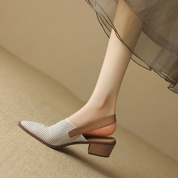 Damen Spitz zulaufende Slipper mit Fersenriemen, perforiertem Obermaterial und bequemem Blockabsatz Drune