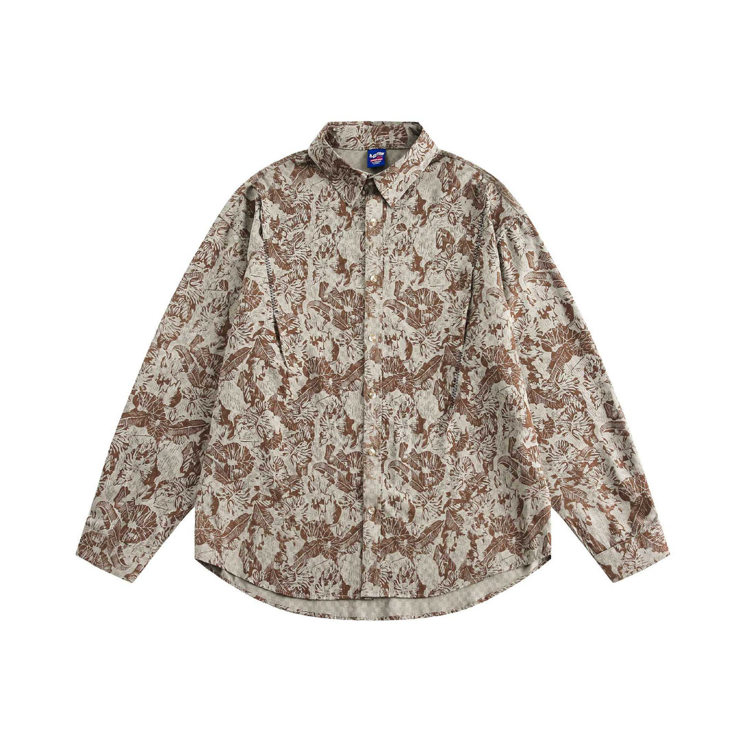 Unisex Oversize Hemd im Leinenstil mit Allover‑Floralmuster und abgerundetem Saum Drune