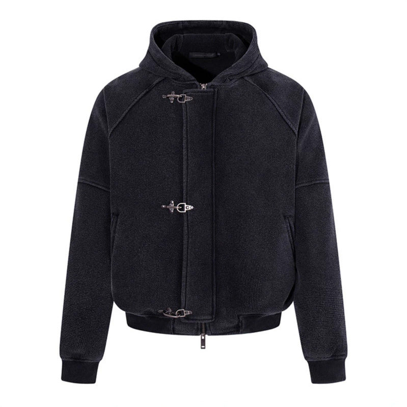 Damen Kapuzen-Bomberjacke aus Teddyfleece mit Metallhaken und elastischem Saum Drune