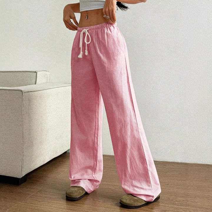 Damen Weite Leinenoptik-Hose mit Gummibund, Tunnelzug und Seitentaschen Drune