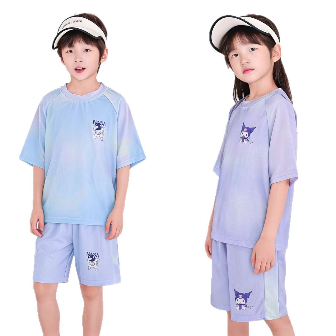 Damen nan atmungsaktives Kinder Sportset mit kurzarm Shirt und elastischer Bundshorts Drune