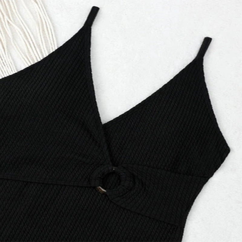 Damen Einteiler Badeanzug mit trendigem Wickel-Design und Ringelement Drune