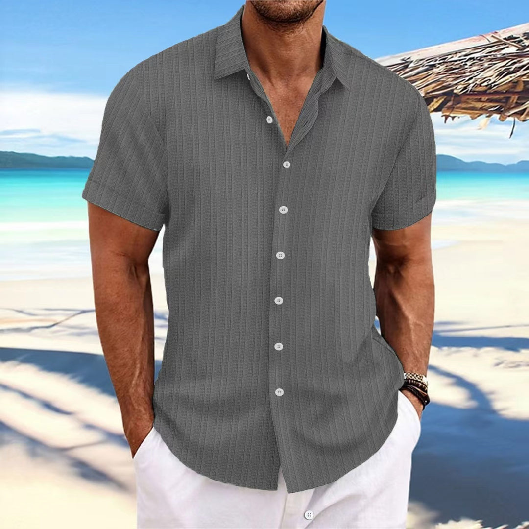 Herren Kurzarm gestreiftes lässiges Button-Up Hemd Drune