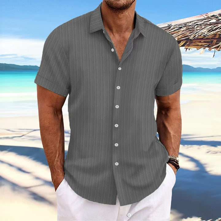 Herren Kurzarm gestreiftes lässiges Button-Up Hemd Drune