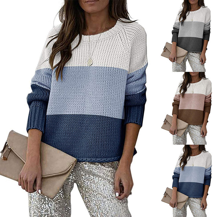 Damen modischer Strickpullover mit modernem Farbblock-Design Drune