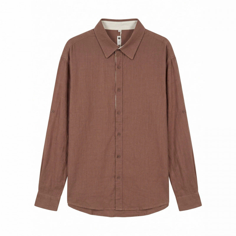 Herren Leichtes Oversize-Leinenhemd mit Kentkragen und abgerundetem Saum Drune