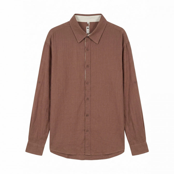 Herren Leichtes Oversize-Leinenhemd mit Kentkragen und abgerundetem Saum Drune
