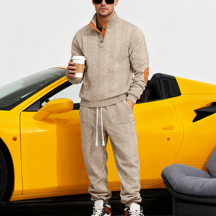 Herren nan Strickkombination aus Pullover und Jogginghose mit Zopfmuster und Ellenbogenbesatz Drune
