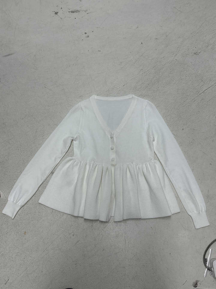Damen nan geripptes Langarm-Top mit Empire-Taille, zierlicher Knopfleiste und Spitzenbesatz Drune