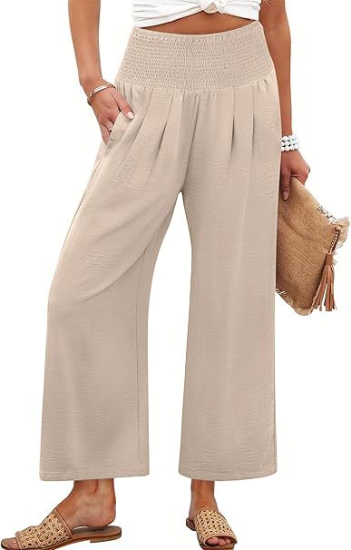 Damen Weite Culotte-Hose mit elastischem Bund und Falten Drune