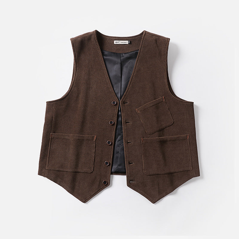 Herren Cordweste ohne Revers mit aufgesetzten Taschen und Futter Drune