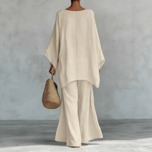 Damen Lässiges Oversize-Kaftanoberteil mit weiten Palazzohosen Drune