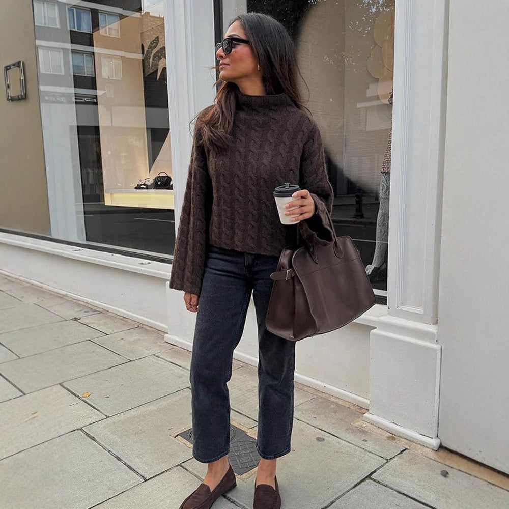 Damen modischer Rollkragenpullover aus strukturiertem Strickmaterial Drune