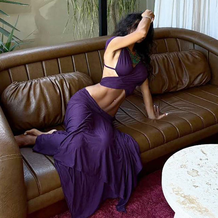 Damen Elegantes Wickelkleid mit raffiniertem Oberteil und fließendem Rock Drune