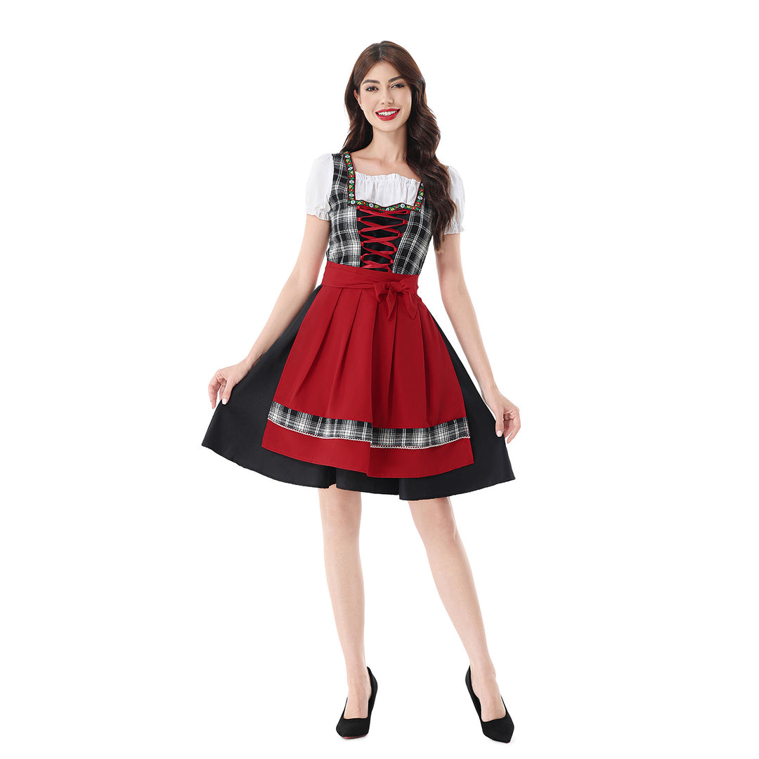 Damen nan traditionelles Dirndlkleid mit Karo-Mieder und gesteppter Schürze Drune